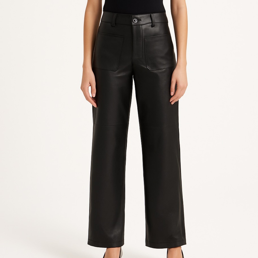 Lucy Paris Faux Leather Wide Leg Trousers Black Like New Small